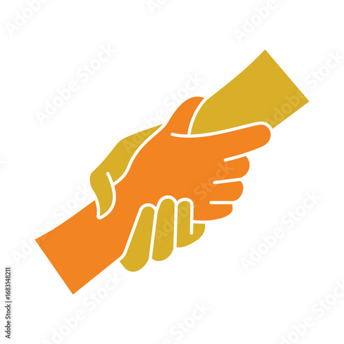 Helping hand icon, symbol of support, rescue, and assistance.Two hands holding each other, vector icon for charity and teamwork.