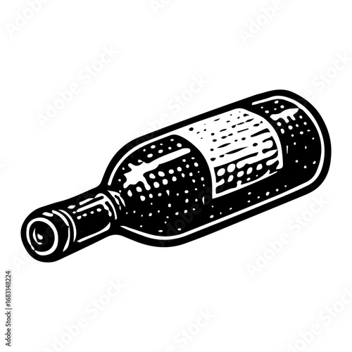 Horizontal Vintage Wine Bottle: Cellar Storage Illustration