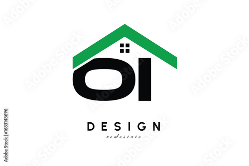 OI Letter Logo – Green Roof House Monogram for Real Estate & Home Branding