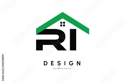 RI Letter Logo – Green Roof House Monogram for Real Estate & Home Branding