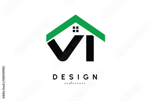 VI Letter Logo – Green Roof House Monogram for Real Estate & Home Branding