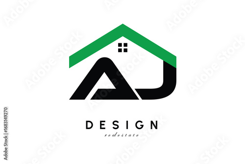 AJ Letter Logo – Green Roof House Monogram for Real Estate & Home Branding