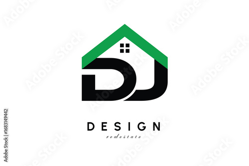 DJ Letter Logo – Green Roof House Monogram for Real Estate & Home Branding