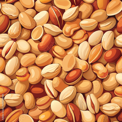 Close up overhead view of a pile of raw peanuts in their shells