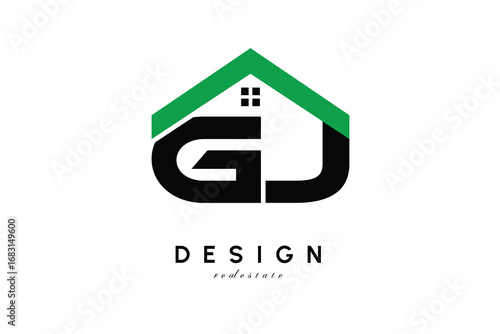 GJ Letter Logo – Green Roof House Monogram for Real Estate & Home Branding