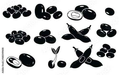Soybeans illustration vector graphic healthy food plant protein legume vegetarian diet vegan 90 silhouette