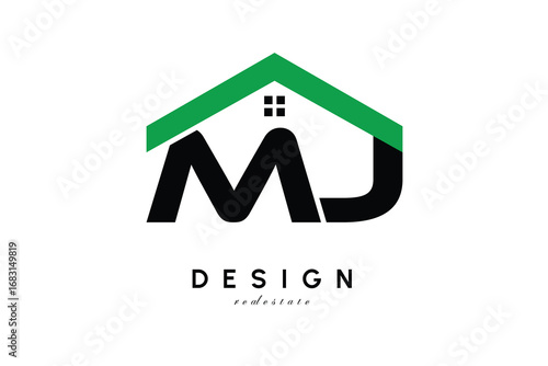 MJ Letter Logo – Green Roof House Monogram for Real Estate & Home Branding