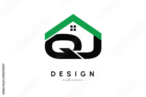 QJ Letter Logo – Green Roof House Monogram for Real Estate & Home Branding