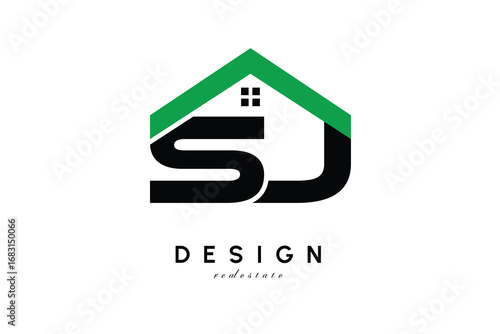 SJ Letter Logo – Green Roof House Monogram for Real Estate & Home Branding