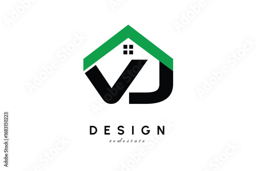 VJ Letter Logo – Green Roof House Monogram for Real Estate & Home Branding