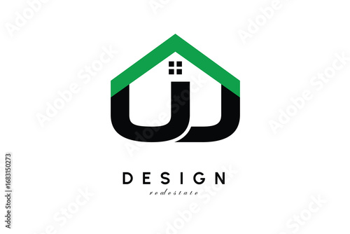 UJ Letter Logo – Green Roof House Monogram for Real Estate & Home Branding