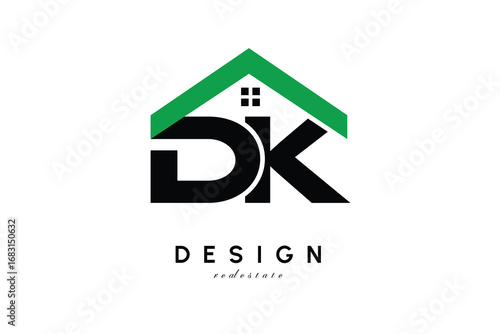 DK Letter Logo – Green Roof House Monogram for Real Estate & Home Branding