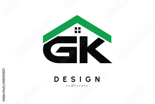 GK Letter Logo – Green Roof House Monogram for Real Estate & Home Branding