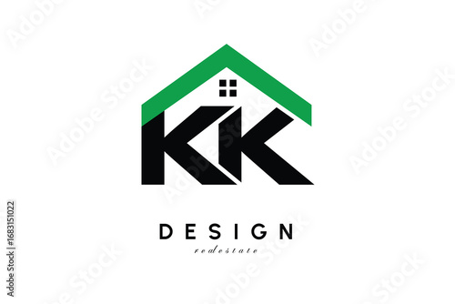 KK Letter Logo – Green Roof House Monogram for Real Estate & Home Branding