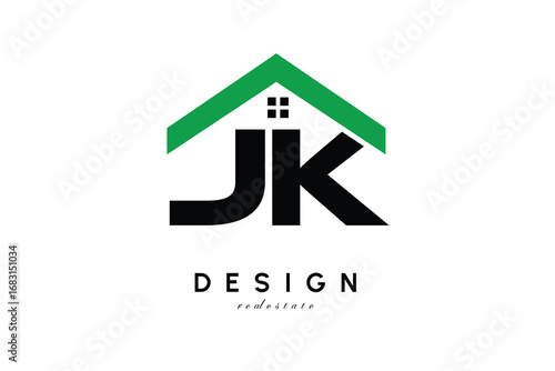 JK Letter Logo – Green Roof House Monogram for Real Estate & Home Branding