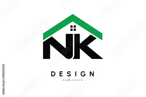 NK Letter Logo – Green Roof House Monogram for Real Estate & Home Branding