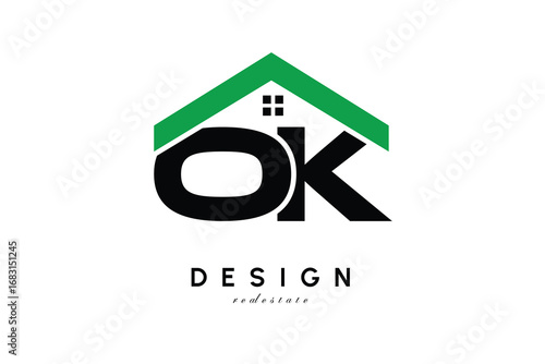 OK Letter Logo – Green Roof House Monogram for Real Estate & Home Branding
