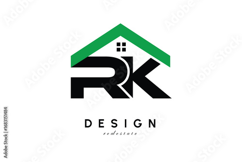 RK Letter Logo – Green Roof House Monogram for Real Estate & Home Branding