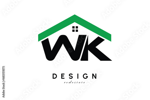 WK Letter Logo – Green Roof House Monogram for Real Estate & Home Branding