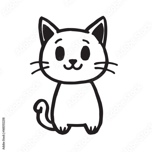 Cat Doodle Black and White Illustration Vector Image Cute Kitten Sketch Line Art Drawing Silhouette