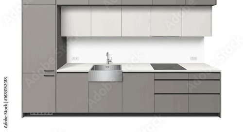 A clean and modern kitchen design with stainless steel details vector