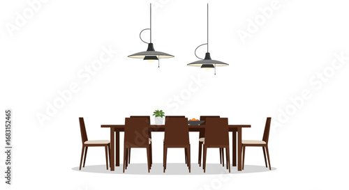 A minimalist dining area illustration featuring sleek furniture arrangement
