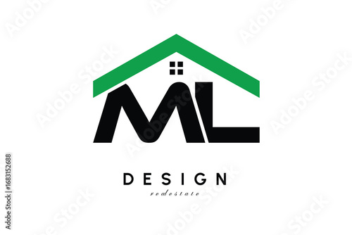 ML Letter Logo – Green Roof House Monogram for Real Estate & Home Branding