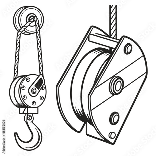 Illustration of a pulley block and tackle