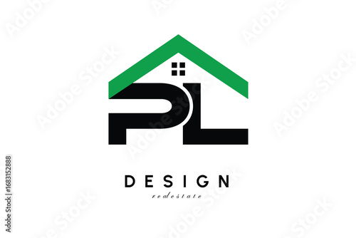 PL Letter Logo – Green Roof House Monogram for Real Estate & Home Branding