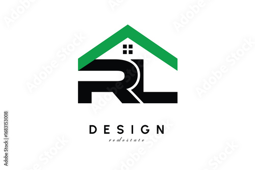 RL Letter Logo – Green Roof House Monogram for Real Estate & Home Branding