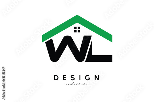 WL Letter Logo – Green Roof House Monogram for Real Estate & Home Branding