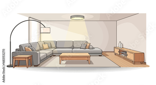 Cozy Living Room Interior with Neutral Tones and Contemporary Furnishings