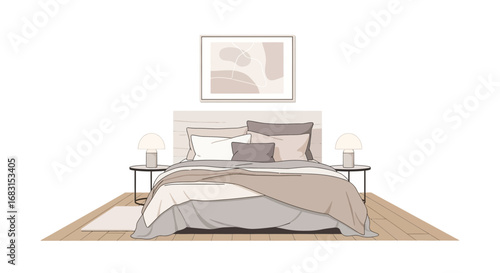 Elegant Bedroom Interior Design with Neutral Tones and Minimalist Art