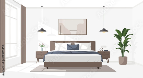 Elegant bedroom with refined interior design and soft, neutral color palette