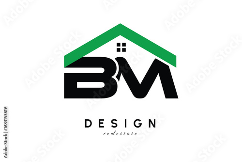 BM Letter Logo – Green Roof House Monogram for Real Estate & Home Branding