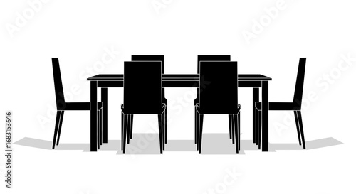 Elegant dining set silhouette with chairs and table for minimalist design