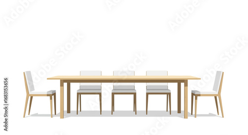 Elegant Dining Set Illustration with Wooden Table and White Chairs