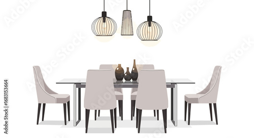 Elegant dining setup featuring modern chairs and pendant lighting fixtures