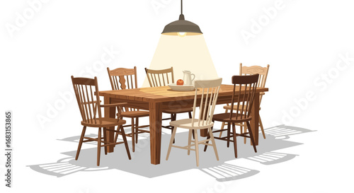 Elegant vintage dining room setup with wooden table and chairs vector