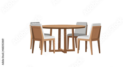 Elegant wooden dining set with round table and four modern chairs