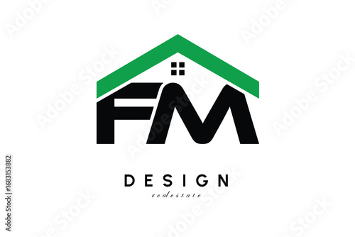 FM Letter Logo – Green Roof House Monogram for Real Estate & Home Branding