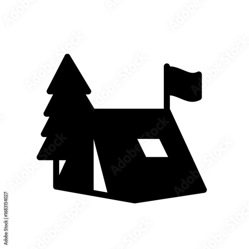 tend camp and tree in the jungle glyph icon