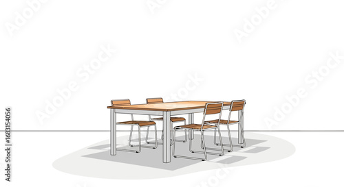Illustration of dining table and chairs for a modern interior design scene