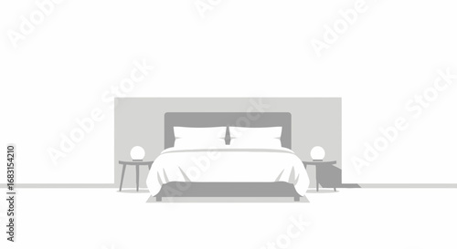 Minimalist bedroom illustration conveying calm, quiet and a peaceful atmosphere