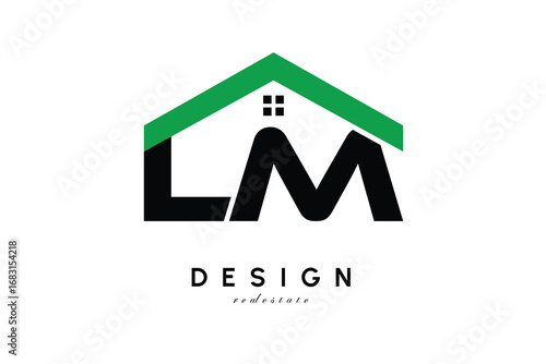 LM Letter Logo – Green Roof House Monogram for Real Estate & Home Branding