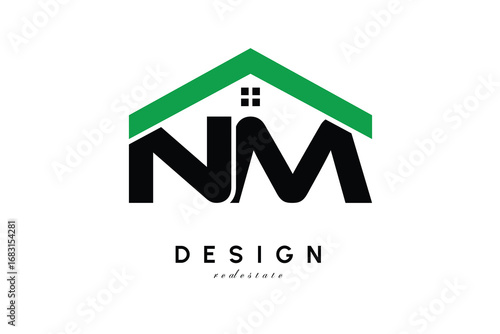 NM Letter Logo – Green Roof House Monogram for Real Estate & Home Branding
