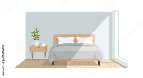 Minimalist Bedroom Interior with Natural Light and Subtle Decor Elements