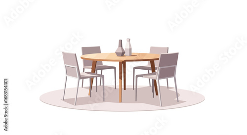 Minimalist Dining Room Illustration with Circular Table and Four Chairs