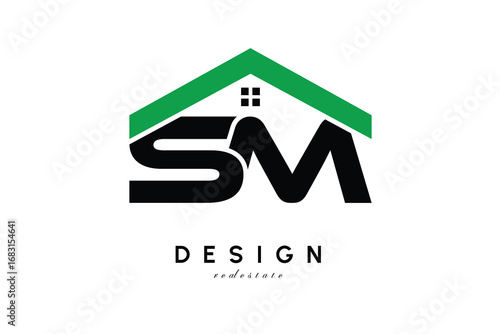 SM Letter Logo – Green Roof House Monogram for Real Estate & Home Branding
