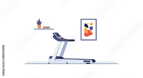 Minimalist illustration of a treadmill in a bright and airy space